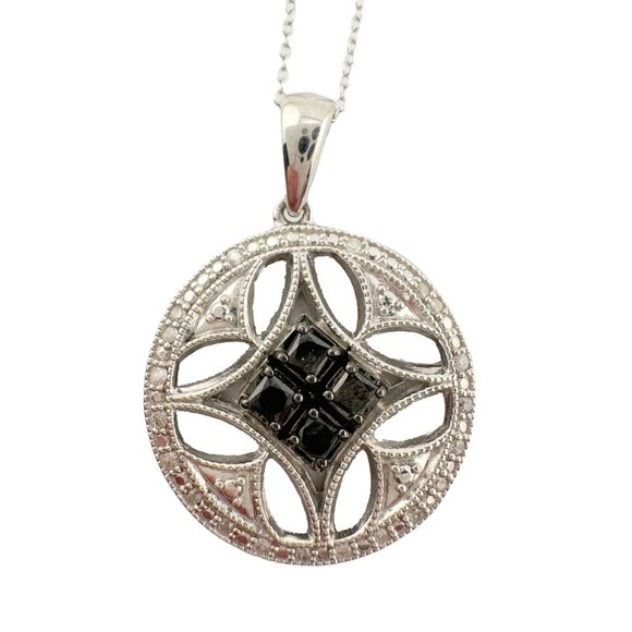 Elegant 1/2 Ct Black and White Diamond Sheath Necklace in Sterling Silver - Picture 1 of 11